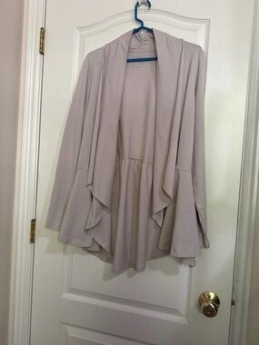LOVO Light Taupe Draped Open-Front Women's Sweater Cardigan